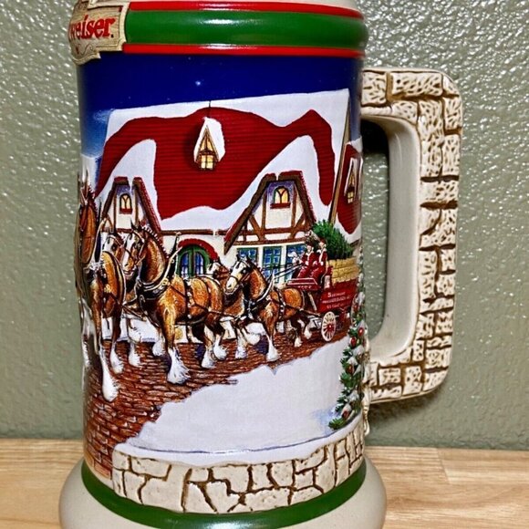 Budweiser Holiday Stein Grant’s Farm 1998 Holiday Anheuser-Busch Mint Brazil - Picture 5 of 16